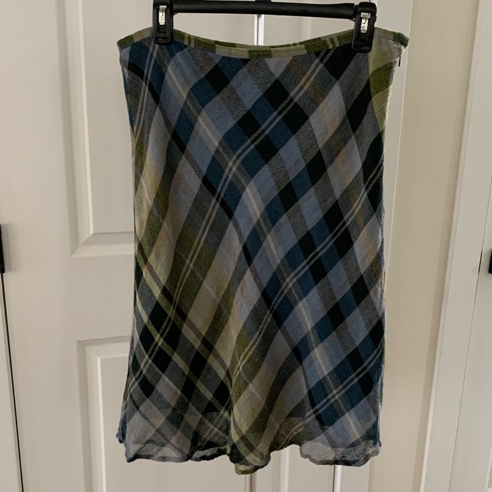 Anne Klein Plaid “Linen Feel” Skirt in Blue and Green
